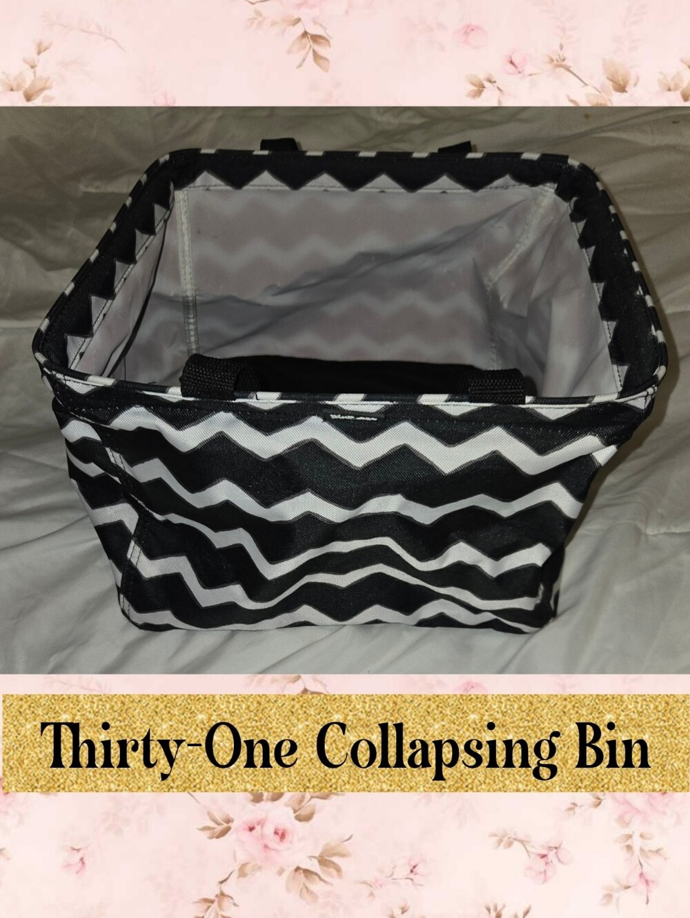 Thirty-One Collapsing Storage Bin - Black & White Chevron